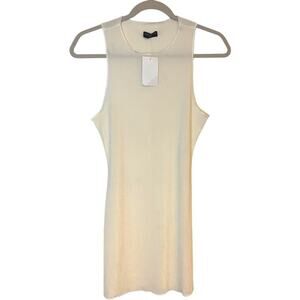 Naked Wardrobe White Ribbed High Neck Tank Top XL Minimalist Chic